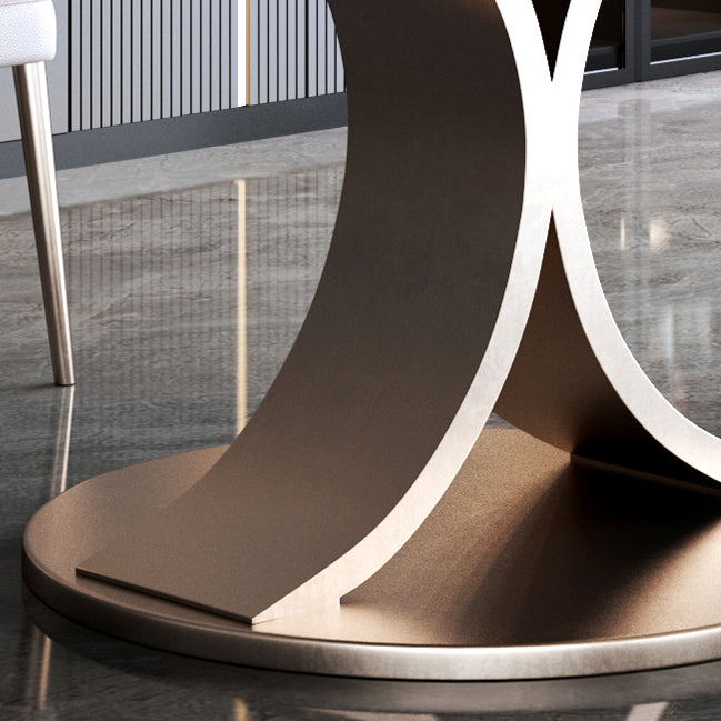 Modern Round Dining Table Stone Dining Table with Stainless Steel Pedestal Base