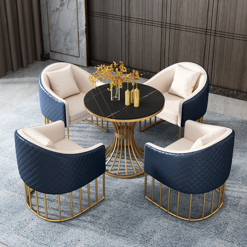 Traditional Luxury Round Dining Table Matte Finish Stone Top Dinette Table for Home