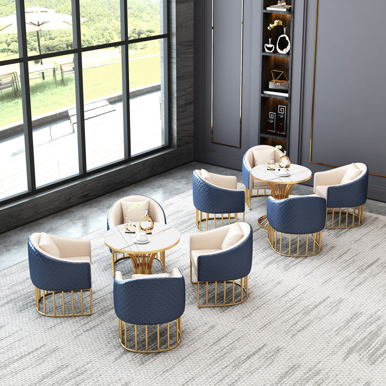 Traditional Luxury Round Dining Table Matte Finish Stone Top Dinette Table for Home