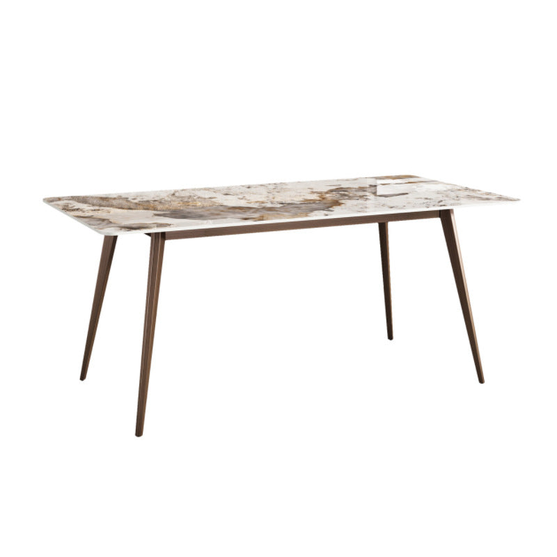 Glam Sintered Stone Table Rectangle Table with Metal Legs for Kitchen