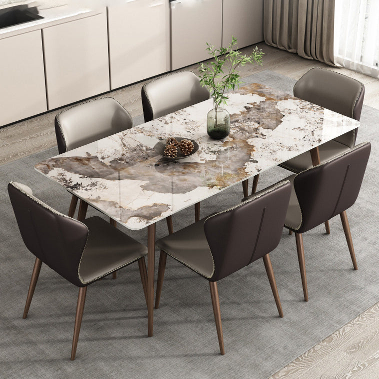 Glam Sintered Stone Table Rectangle Table with Metal Legs for Kitchen