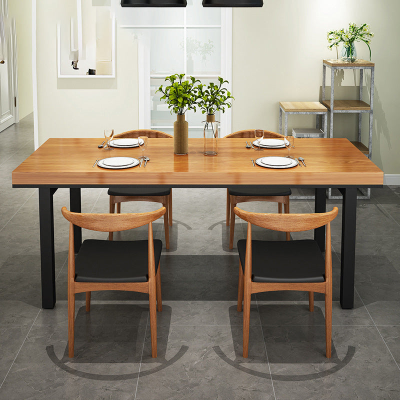 Industrial Dining Table with Metal Legs Brown Solid Wood Top Table