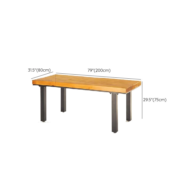 Industrial Dining Table with Metal Legs Brown Solid Wood Top Table