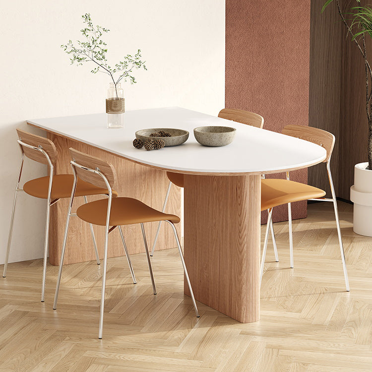 Oval Stone Dining Table Contemporary Dining Table with Double Pedestal Base