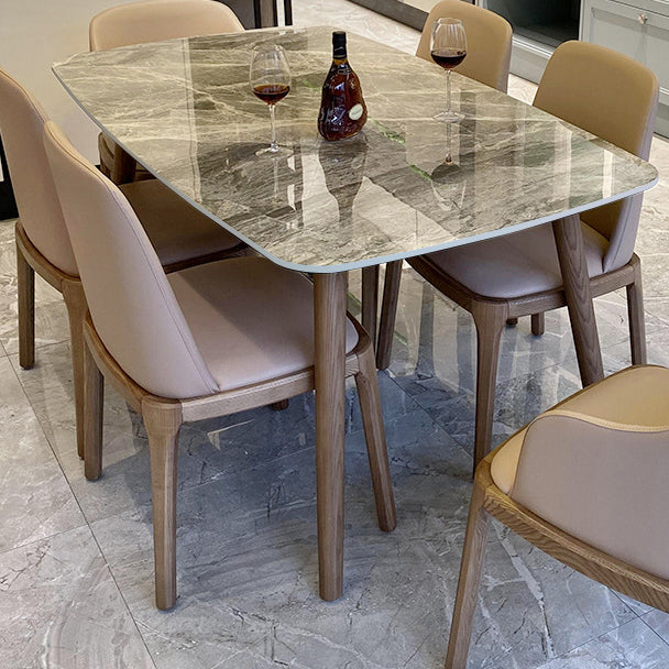 Gray Stone Top Table with Ash Wood Frame Modern Dining Table for Home