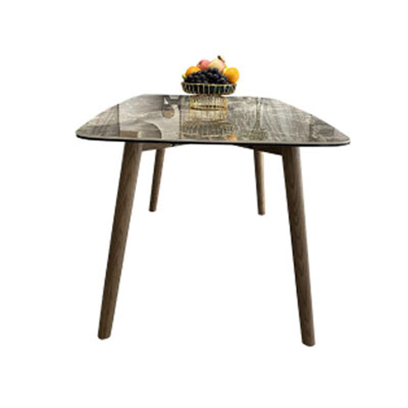 Gray Stone Top Table with Ash Wood Frame Modern Dining Table for Home