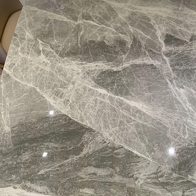 Gray Stone Top Table with Ash Wood Frame Modern Dining Table for Home