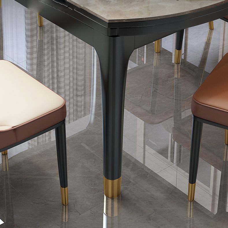 Round Extendable Dining Table Modern Stone Dining Table with Solid Wood Base