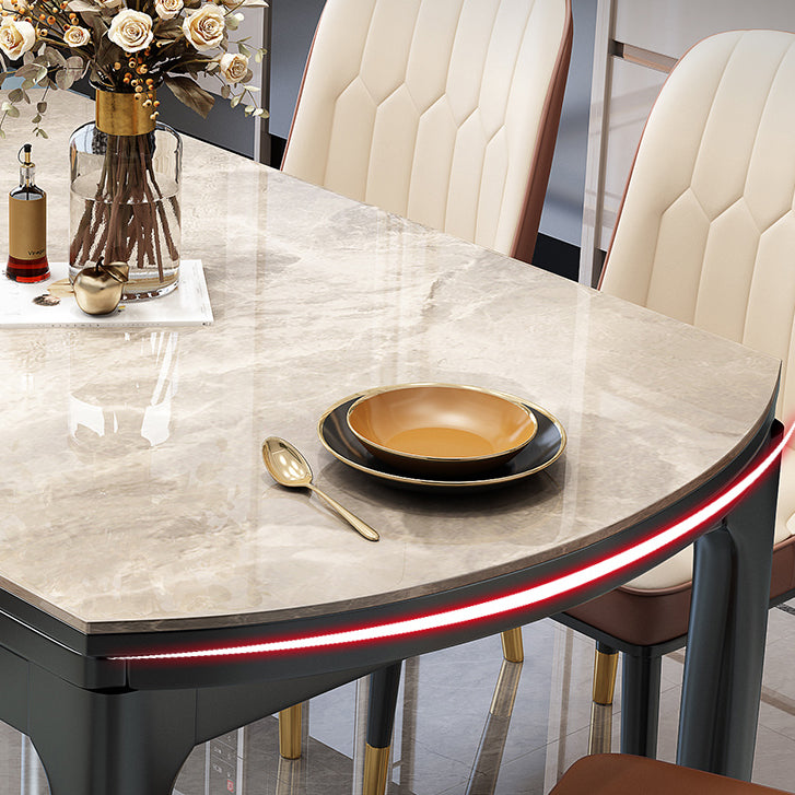 Round Extendable Dining Table Modern Stone Dining Table with Solid Wood Base
