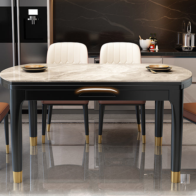 Round Extendable Dining Table Modern Stone Dining Table with Solid Wood Base