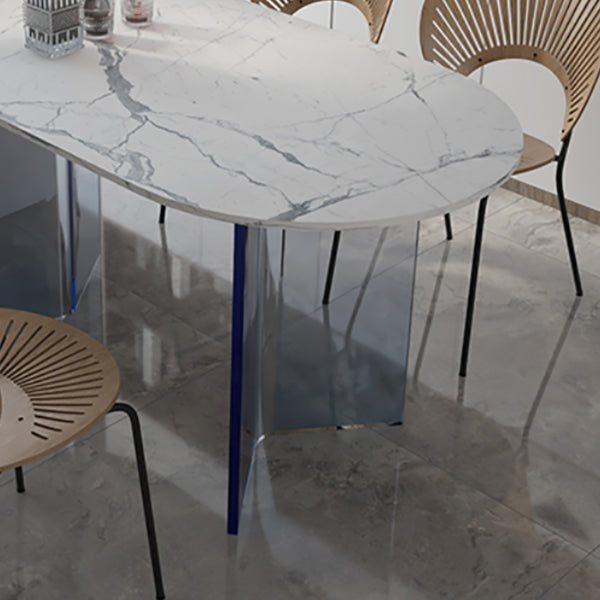 White Oval Stone Dining Table Modern Acrylic Double Pedestal Dining Table