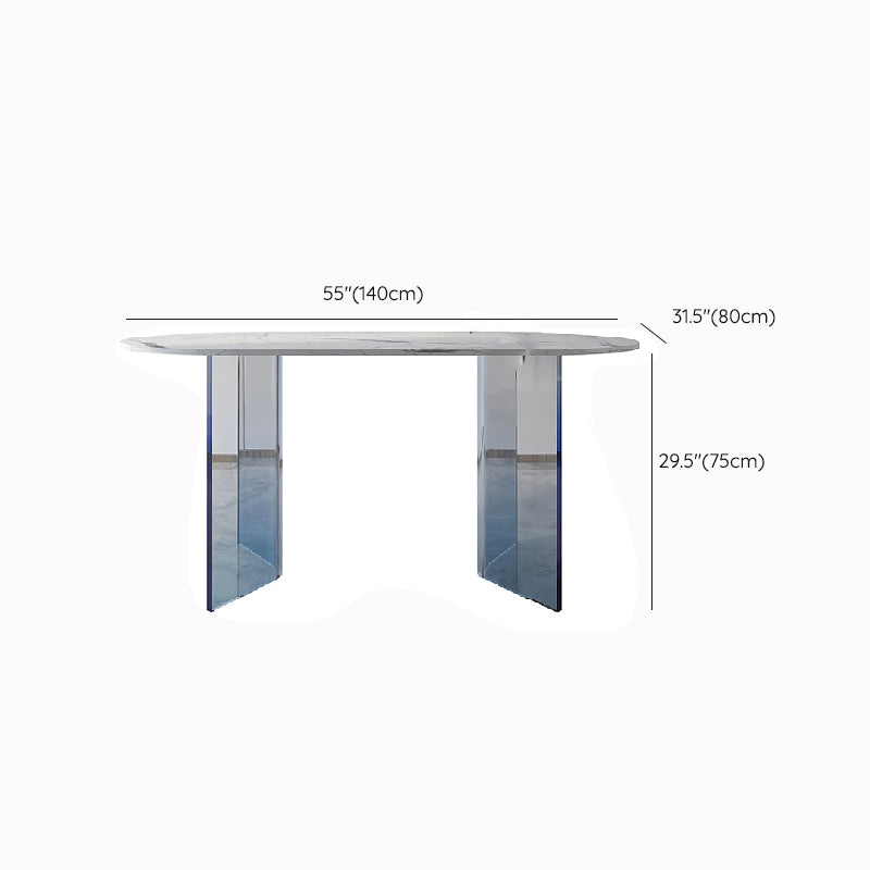 White Oval Stone Dining Table Modern Acrylic Double Pedestal Dining Table