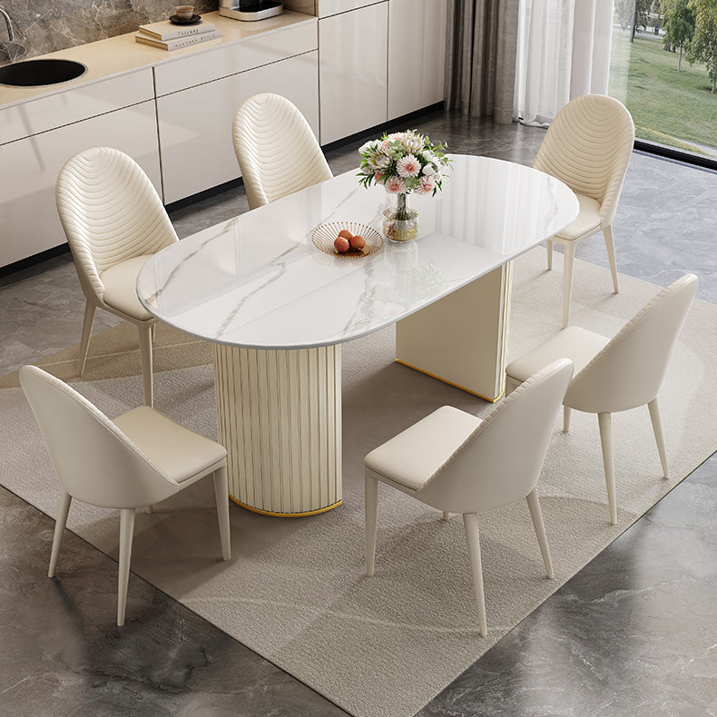 Iron Double Pedestal Dining Table Modern Oval Dining Table for Dining Room