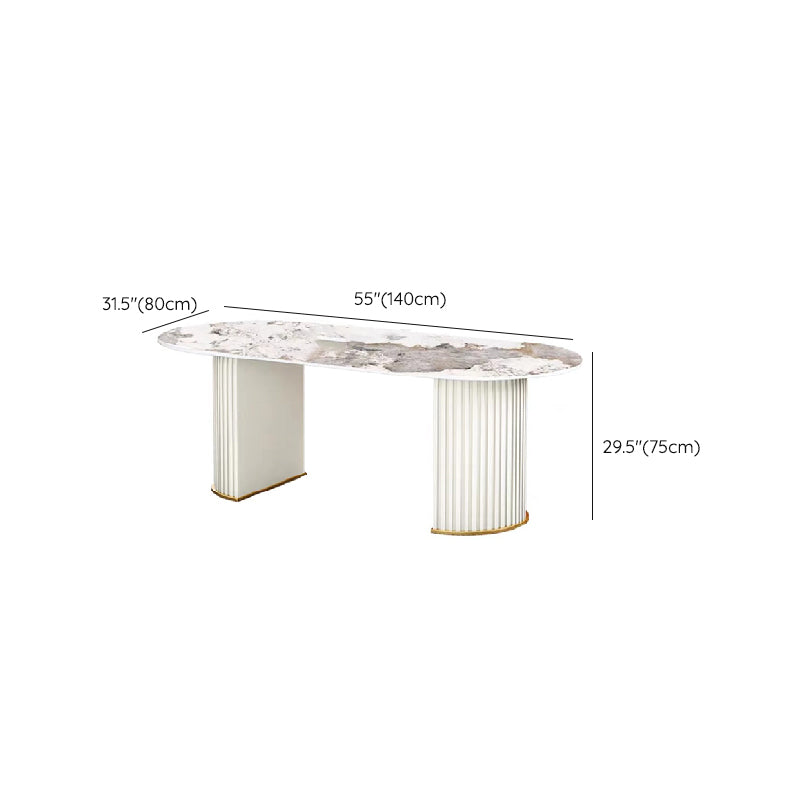 Iron Double Pedestal Dining Table Modern Oval Dining Table for Dining Room