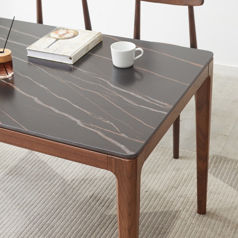 Industrial Style Rectangle Table Sintered Stone Table with Wooden Legs for Home Use