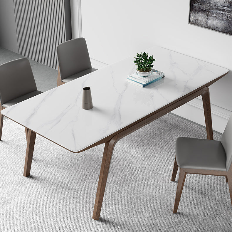 Modern Style Rectangle Table Sintered Stone Table with Wooden Legs for Home Use