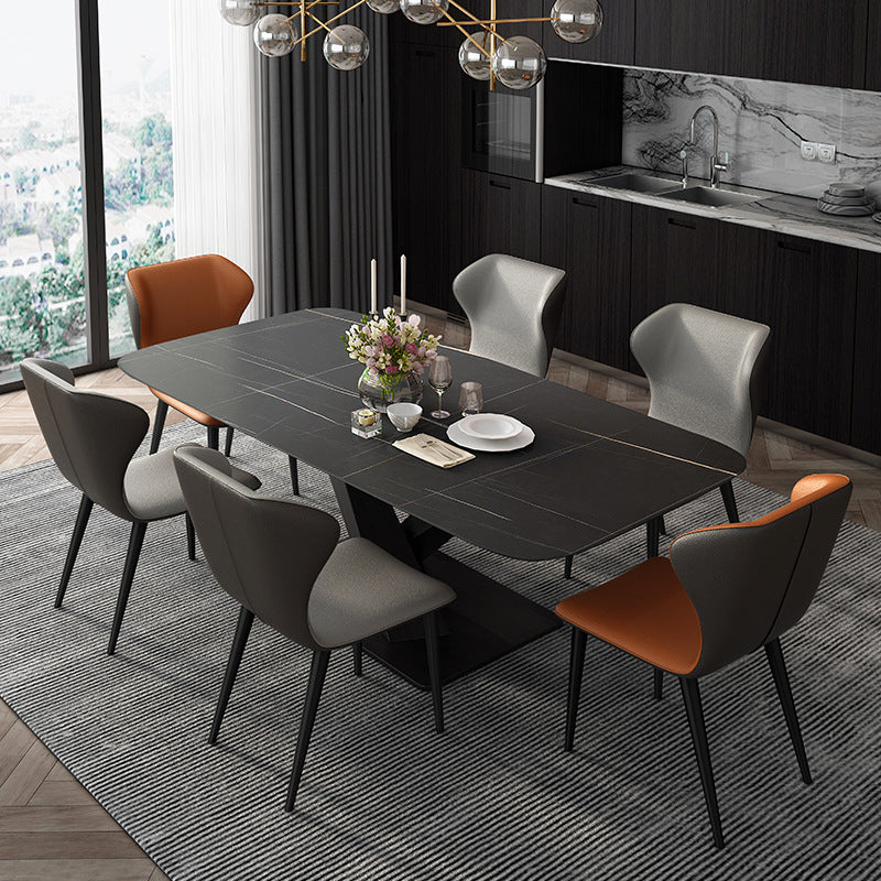 Industrial Style Rectangle Table Sintered Stone Table with Metal Legs for Kitchen