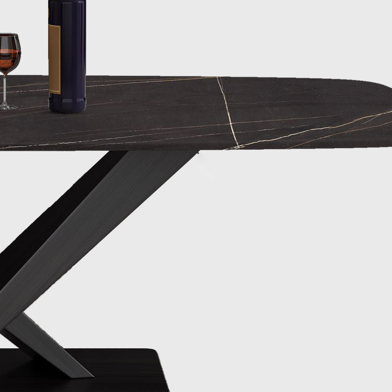 Industrial Style Rectangle Table Sintered Stone Table with Metal Legs for Kitchen