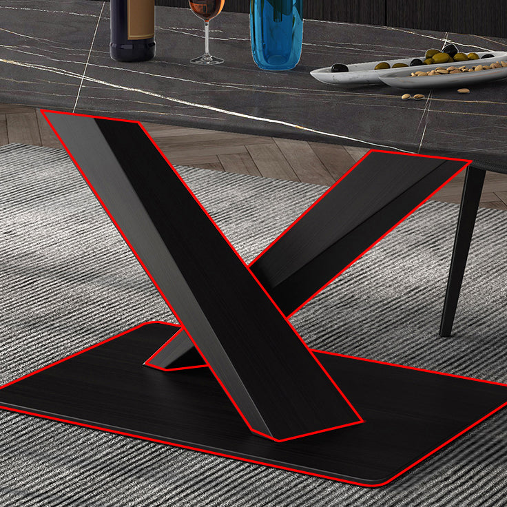 Industrial Style Rectangle Table Sintered Stone Table with Metal Legs for Kitchen