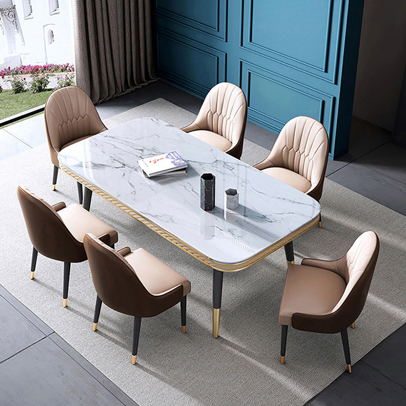 Glam Style Rectangle Table Faux Marble Table with Metal Legs for Kitchen