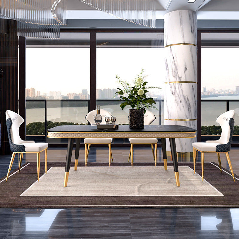 Glam Style Rectangle Table Faux Marble Table with Metal Legs for Kitchen
