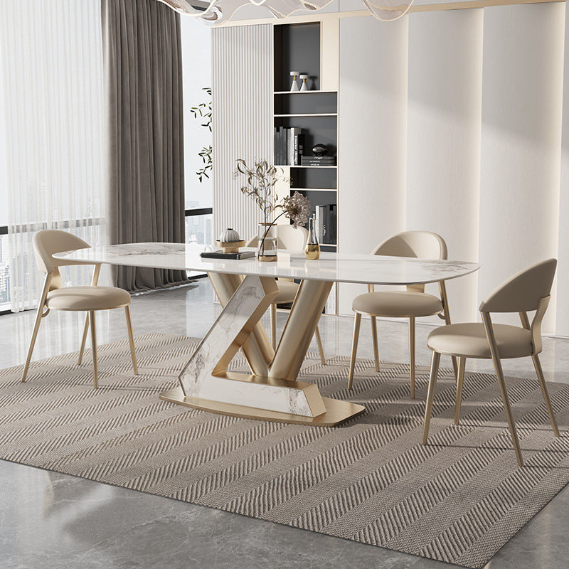 Glam Rectangle Dining Table Sintered Stone Table with Metal Legs for Kitchen