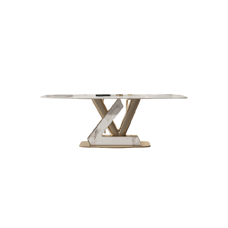 Glam Rectangle Dining Table Sintered Stone Table with Metal Legs for Kitchen