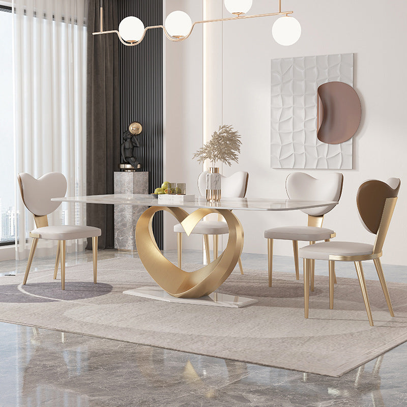 Glam Rectangle Dining Table Sintered Stone Table with Metal Legs for Home