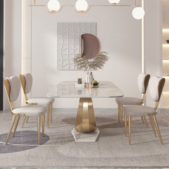 Glam Rectangle Dining Table Sintered Stone Table with Metal Legs for Home