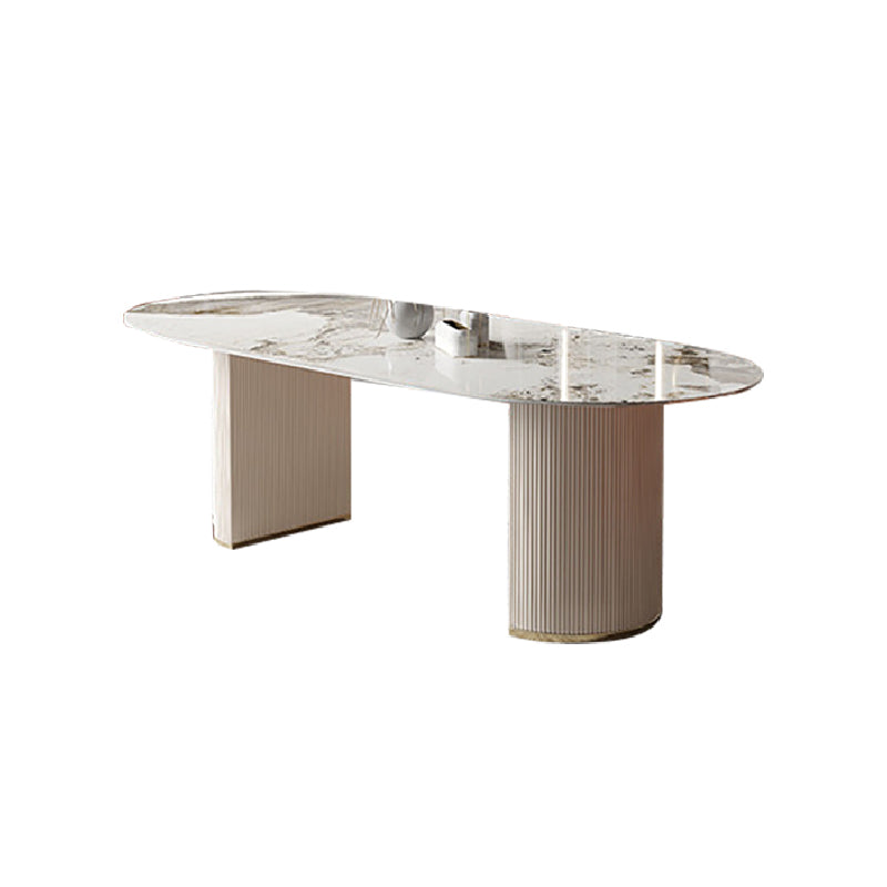 Glam Oval Dining Table Sintered Stone Table with Metal Legs for Home