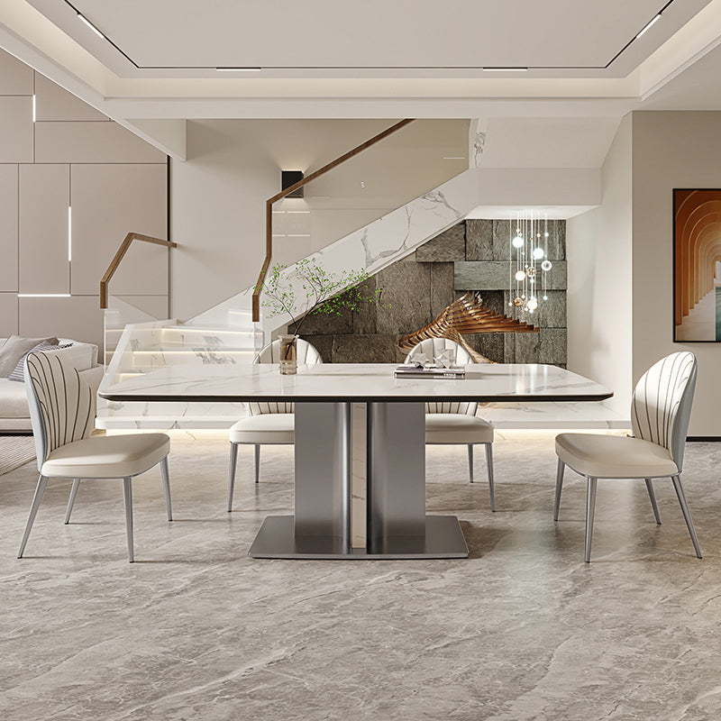 Modern Rectangle Dining Table Sintered Stone Table with Metal Legs for Home