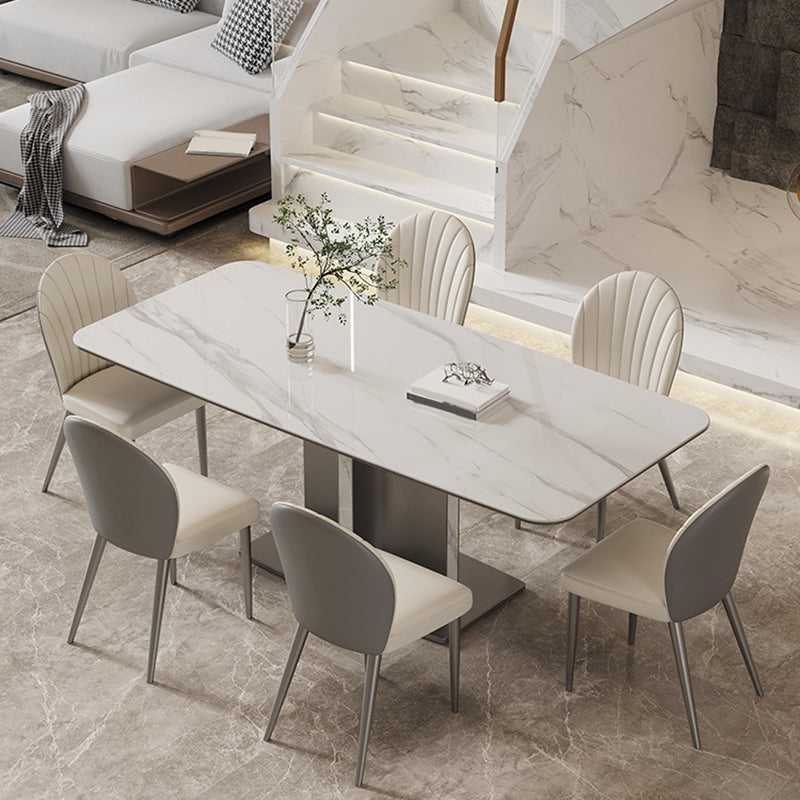 Modern Rectangle Dining Table Sintered Stone Table with Metal Legs for Home