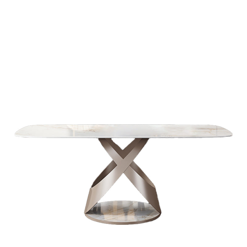 Modern Style Dining Rectangle Table Sintered Stone Table with Metal Legs for Home