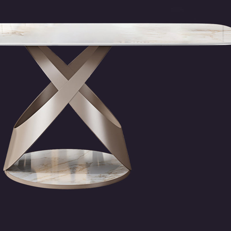 Modern Style Dining Rectangle Table Sintered Stone Table with Metal Legs for Home