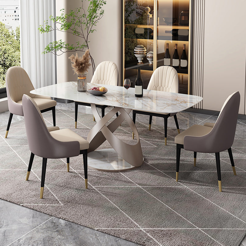 Modern Style Dining Rectangle Table Sintered Stone Table with Metal Legs for Home