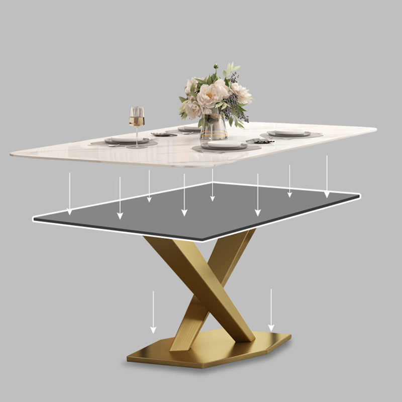 Glam Style Dining Rectangle Table Sintered Stone Table with Metal Legs for Home