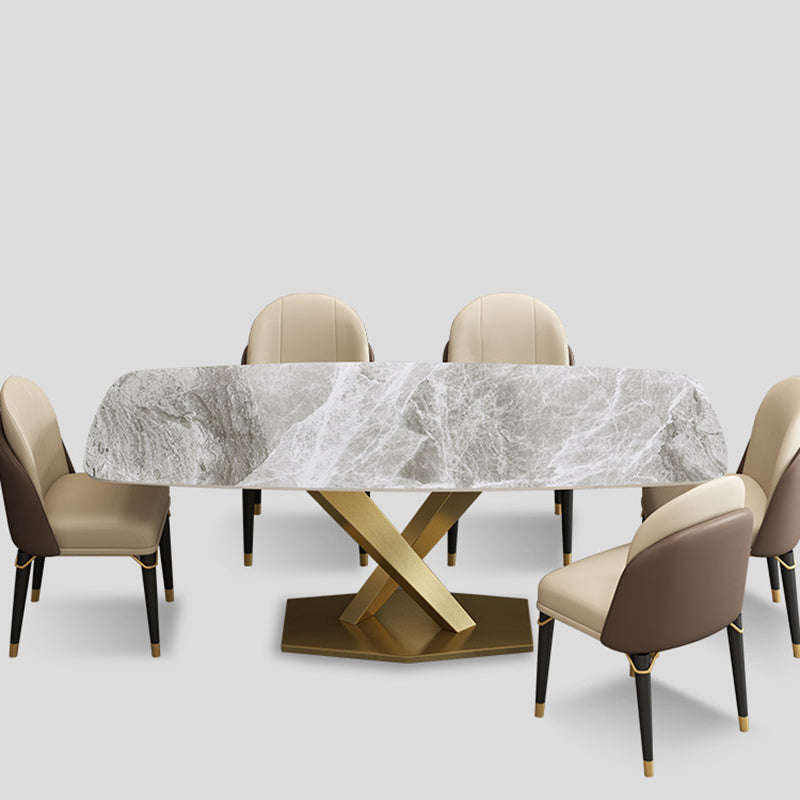 Glam Style Dining Rectangle Table Sintered Stone Table with Metal Legs for Home