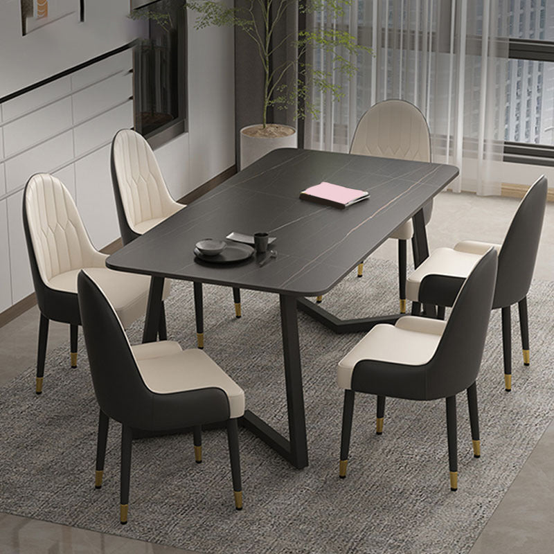 Modern Matte Finish Dining Table for Home Stone Top Dinette Table with Metal Sled