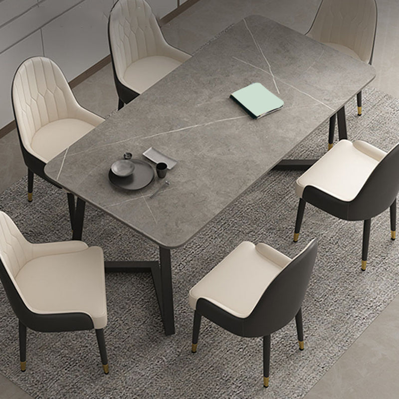 Modern Matte Finish Dining Table for Home Stone Top Dinette Table with Metal Sled
