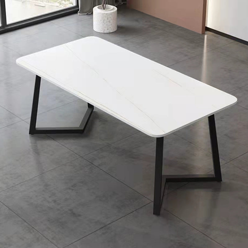 Modern Matte Finish Dining Table for Home Stone Top Dinette Table with Metal Sled