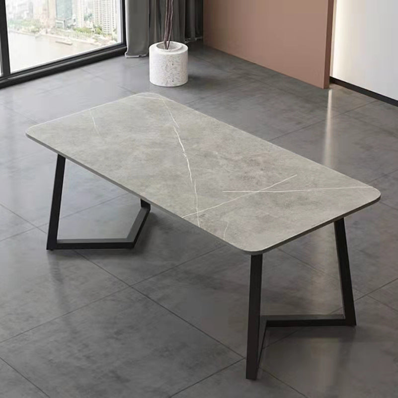 Modern Matte Finish Dining Table for Home Stone Top Dinette Table with Metal Sled