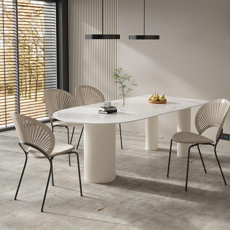 Contemporary Dining Sintered Stone Table Wood Base for Home Use