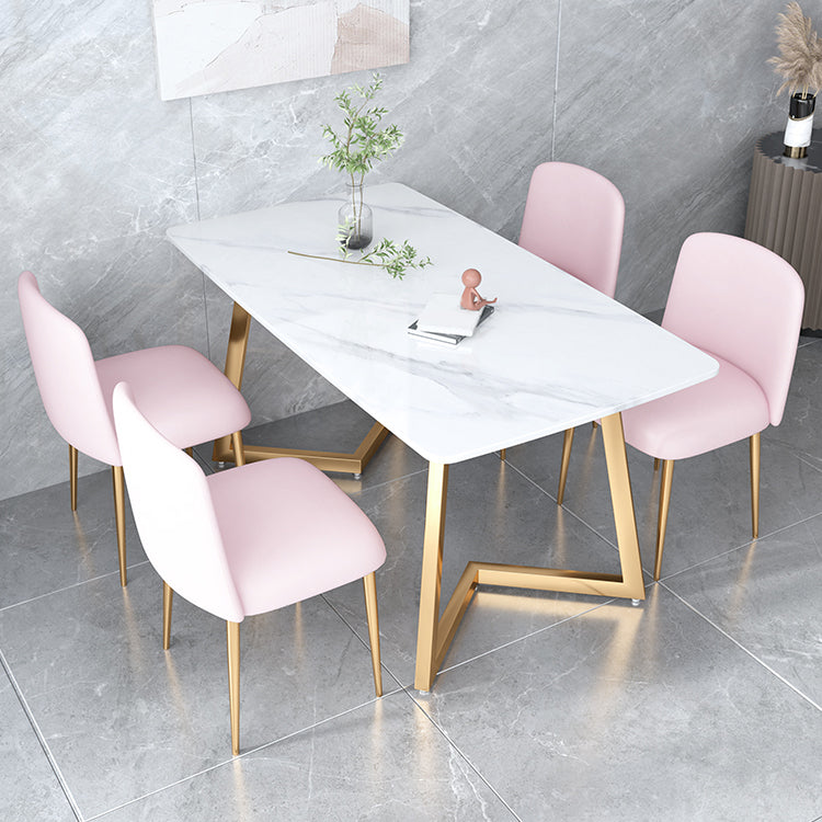 Iron Double Pedestal Table Modern Rectangle Stone Dining Table