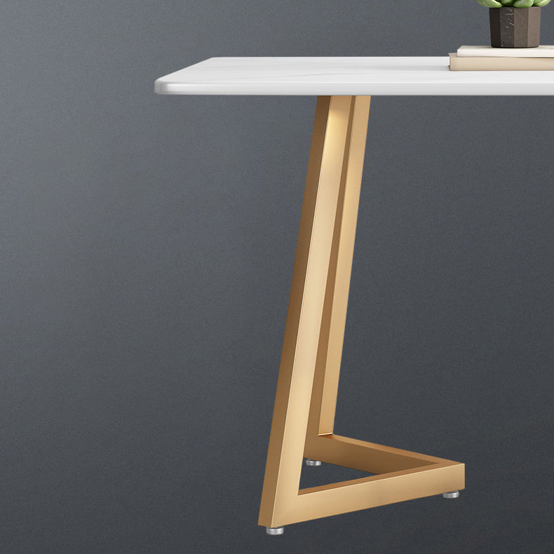 Iron Double Pedestal Table Modern Rectangle Stone Dining Table