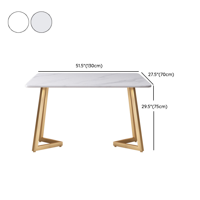 Iron Double Pedestal Table Modern Rectangle Stone Dining Table