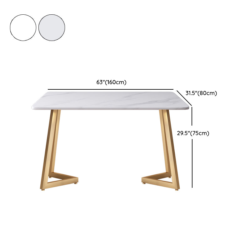 Iron Double Pedestal Table Modern Rectangle Stone Dining Table