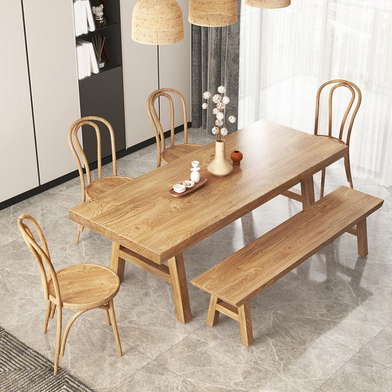 Modern Natural Finish Dinette Table Solid Wood Top Dining Table