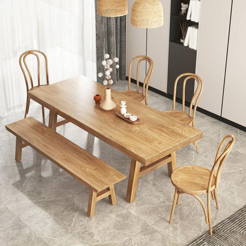 Modern Natural Finish Dinette Table Solid Wood Top Dining Table