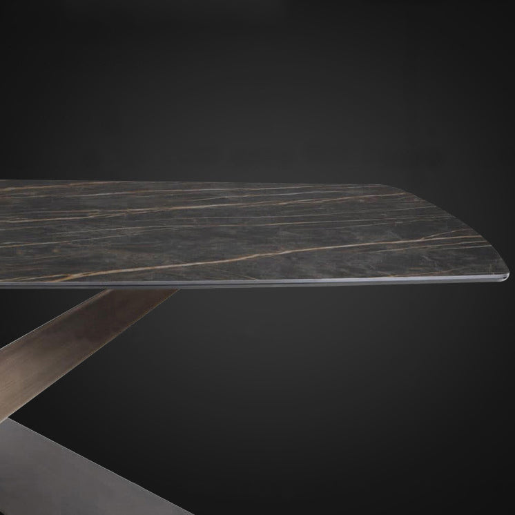 Contemporary Style Rectangle Dining Table Sintered Stone Table with Metal Legs for Kitchen