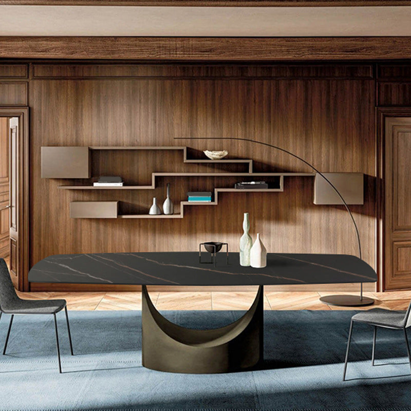 Modern Rectangle Dining Table Sintered Stone Table with Metal Legs for Kitchen